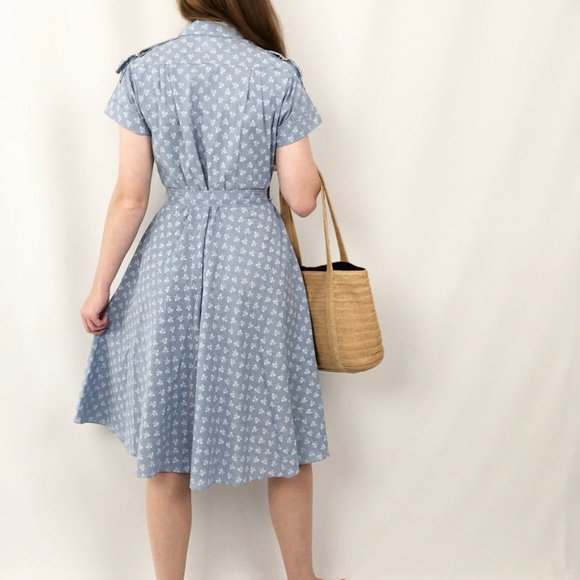 Vintage Mid Century Modern Floral Belted Secretary Midi Dress Collared Preppy - Picture 5 of 9